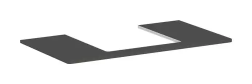 Schwarze Konsole mit mittigem Ausschnitt, geeignet für einen Aufsatzwaschtisch. Produkt von Hansgrohe mit schlanker, funktionaler Gestaltung.